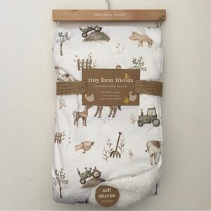 NEW Baby Blanket Reversible to Soft Sherpa White | Tiny Farm Friends